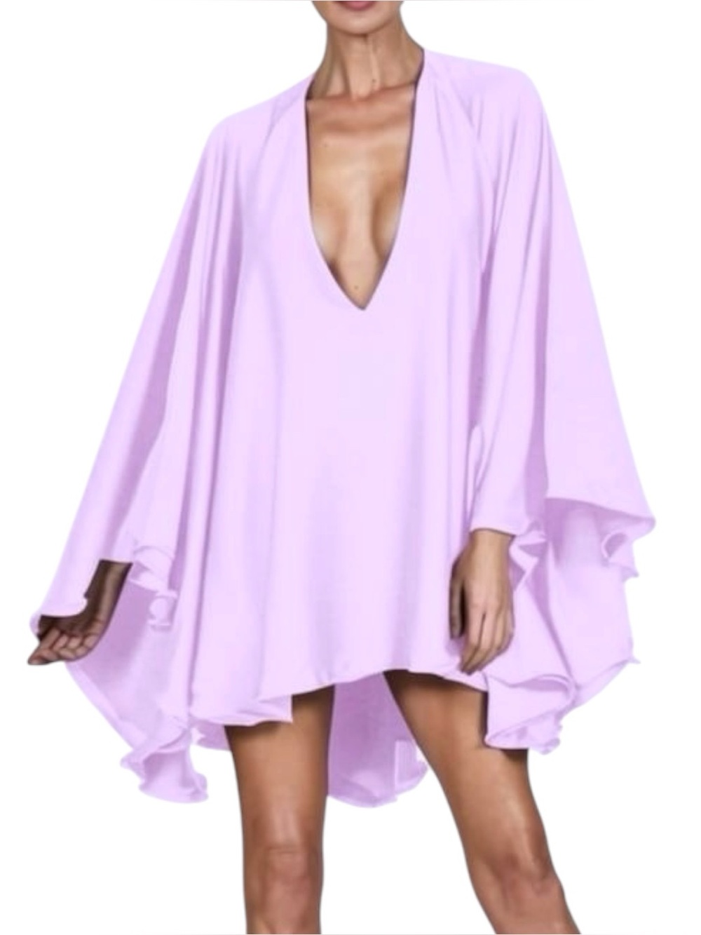The Dolls House Lorena Lilac Deep V Plunge Wide Arm Dress